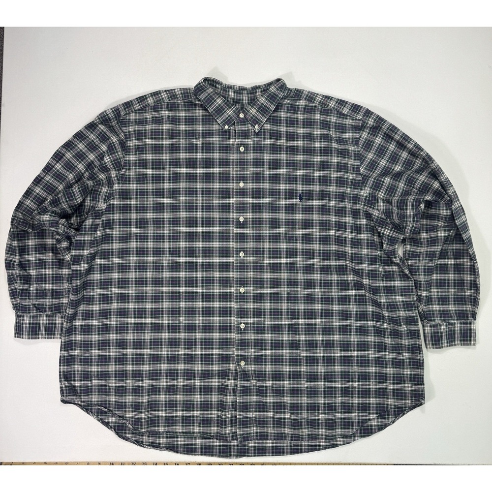 Ralph Lauren Mens 4XB Plaid Button Down Shirt Pony Logo Green Classic Fit Cotton
